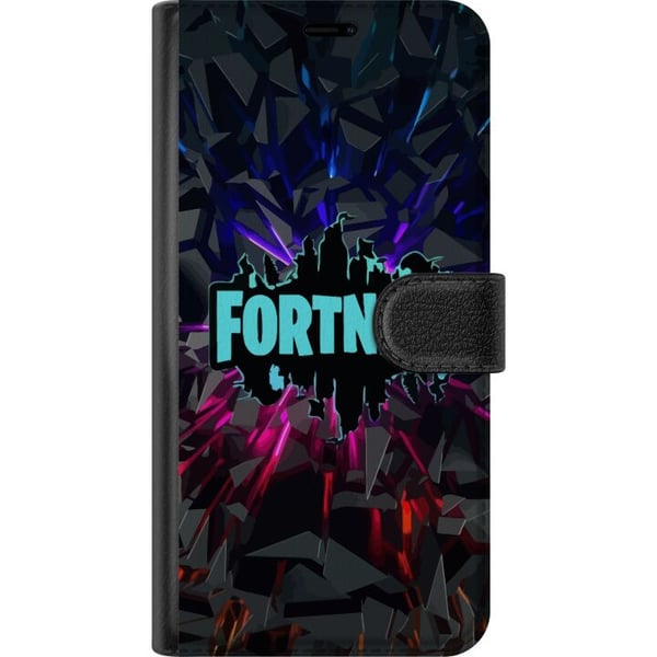 Kompatibelt Lommeboketui til Samsung Galaxy S10 Lite Fortnite-plakat – Logo i blå neon på svart bakgrunn, gamingdesign