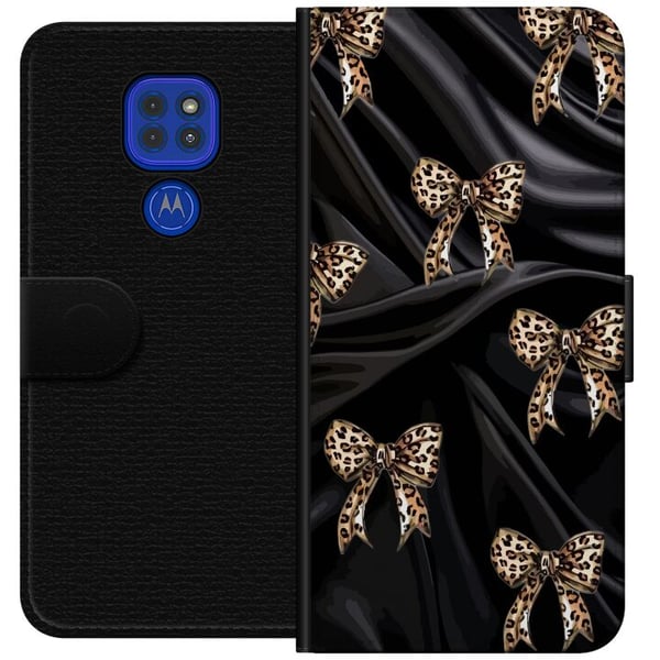 Kompatibel Tegnebogsetui til Motorola Moto G9 Play Leopardrosetter på sort silke, luksuriøst mønster med eksklusiv modefølelse, perfekt til dig, der