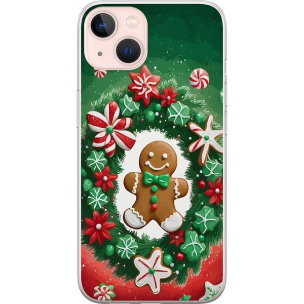 Kompatibelt Mobildeksel til Apple iPhone 13 Pepperkakekrans julemotiv med krans, pepperkake og klassisk grønnrød fargetone Kompatibelt Mobildeksel til Apple iPhone 13 Pepperkakekrans julemotiv med krans, pepperkake og klassisk grønnrød fargetone