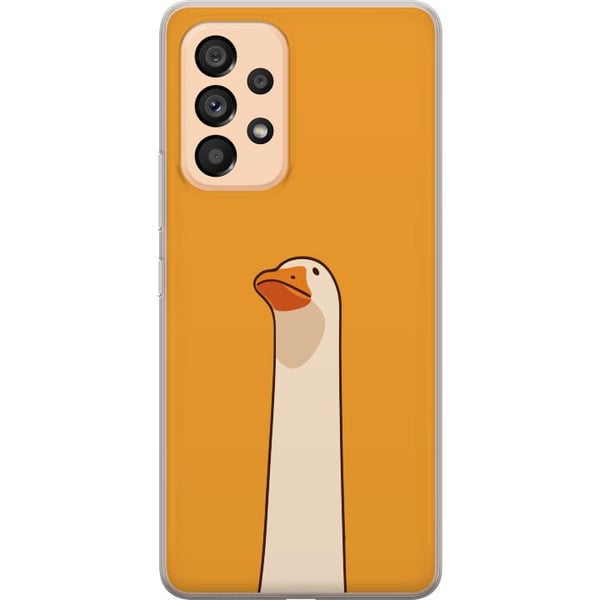 Kompatibelt Mobildeksel til Samsung Galaxy A53 5G Minimalistisk gåseillustrasjon på varm gul bakgrunn – humoristisk dyredesign i moderne og rolig car