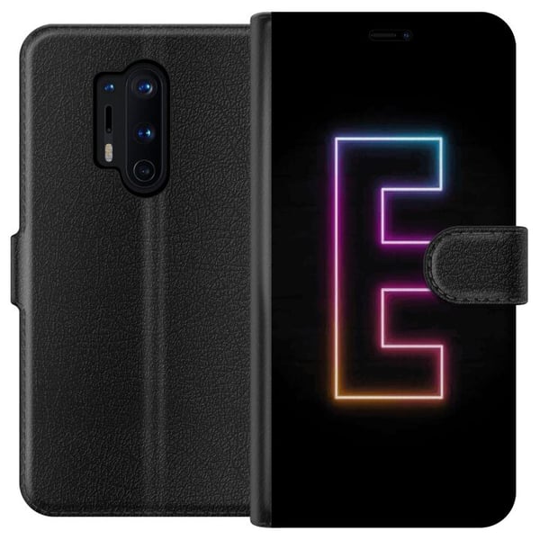 Yhteensopiva Lompakkokotelo OnePlus 8 Pro Minimalistinen neonkirjain E kirkkaissa väreissä tummaa taustaa vasten
