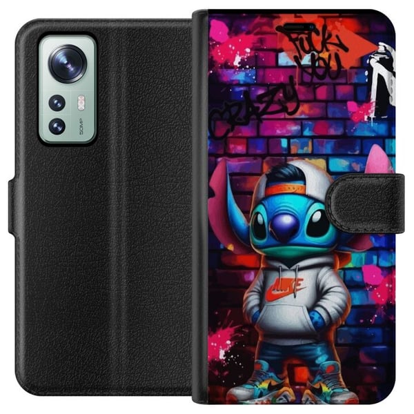 Kompatibelt Plånboksfodral till Xiaomi 12 Street Art Alien i Hoodie Neon Graffiti Style