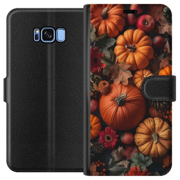 Kompatibelt Plånboksfodral till Samsung Galaxy S8 Höstmotiv poster pumpkins halloween autumn harvest äpplen rustic dekor blommor fall season design