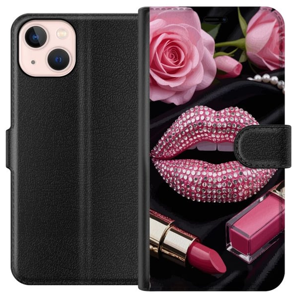 Kompatibelt Lommeboketui til Apple iPhone 13 mini rosa glitter lepper sminke diamanter roser neglelakk mote glamour skjønnhet plakat rosa lepper kuns Kompatibelt Lommeboketui til Apple iPhone 13 mini rosa glitter lepper sminke diamanter roser neglelakk mote glamour skjønnhet plakat rosa lepper kuns