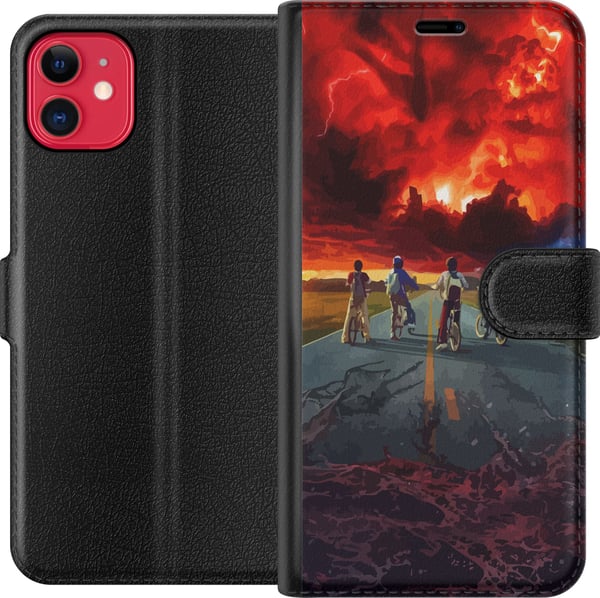 Yhteensopiva Lompakkokotelo Apple iPhone 11 Tieteisfiktion inspiroima seikkailujuliste, jossa pyöräileviä lapsia – dramaattinen taivas ja nostalginen