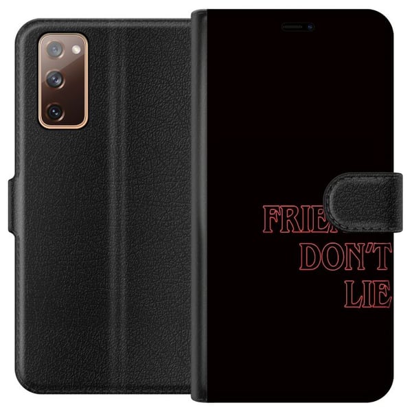 Kompatibelt Plånboksfodral till Samsung Galaxy S20 FE Stranger Things Friends Don’t Lie – neonröd textdesign med populärt Stranger Things citat från