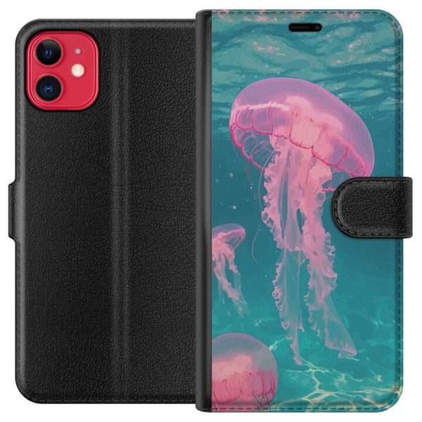 Kompatibel Tegnebogsetui til Apple iPhone 11 Lyserøde vandmænd i klart blåt hav, magisk undervandsdesign med rolig, drømmende stemning og pastelfarve Kompatibel Tegnebogsetui til Apple iPhone 11 Lyserøde vandmænd i klart blåt hav, magisk undervandsdesign med rolig, drømmende stemning og pastelfarve