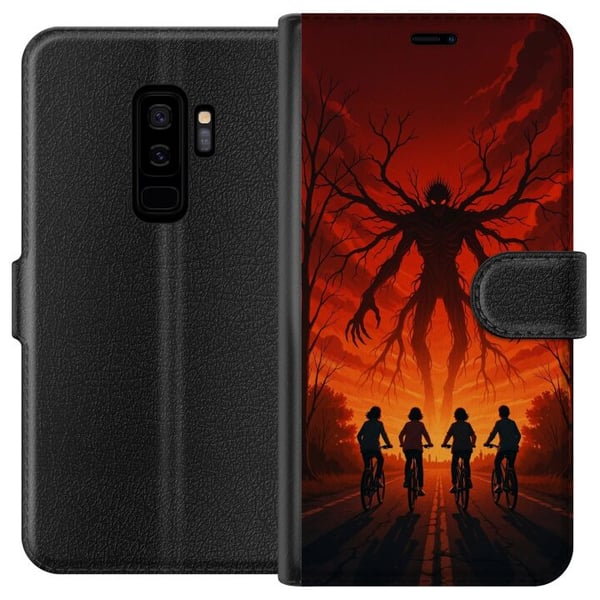 Yhteensopiva Lompakkokotelo Samsung Galaxy S9+ Tumma Stranger Things -henkinen kauhuillustratsioon, jossa on punainen taivas, uhkaava hirviö ja pyörä Yhteensopiva Lompakkokotelo Samsung Galaxy S9+ Tumma Stranger Things -henkinen kauhuillustratsioon, jossa on punainen taivas, uhkaava hirviö ja pyörä