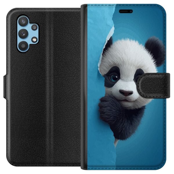 Kompatibelt Plånboksfodral till Samsung Galaxy A32 5G Söt panda som tittar fram genom papper i mjuk 3D-illustration Kompatibelt Plånboksfodral till Samsung Galaxy A32 5G Söt panda som tittar fram genom papper i mjuk 3D-illustration