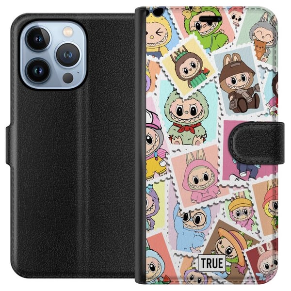 Yhteensopiva Lompakkokotelo Apple iPhone 13 Pro Cute Stamp Squad – söpö keräilyaihe, jossa on värikkäitä eläinasuihin pukeutuneita hahmoja ja leikkis