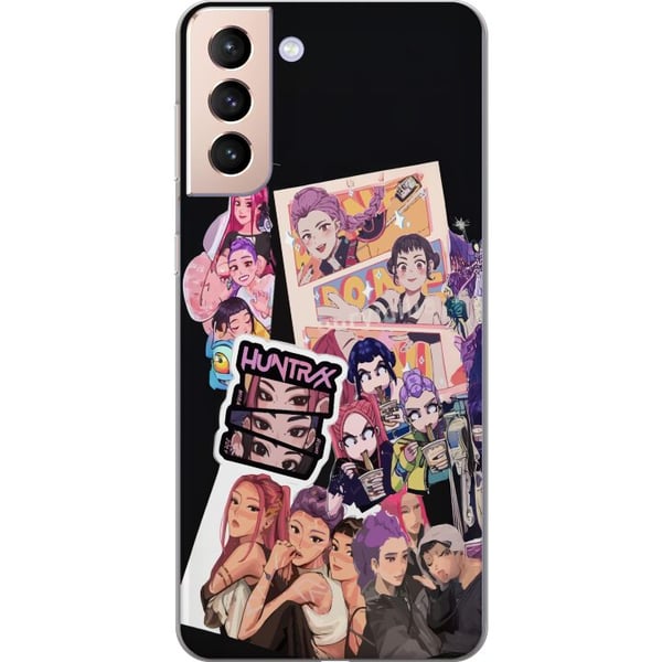 Yhteensopiva Puhelinkuori Samsung Galaxy S21 HuntrX Manga Squad värikäs kuvitus, jossa on KPop-henkisiä tyttöjä piirretyssä anime-tyylissä ja voimaka