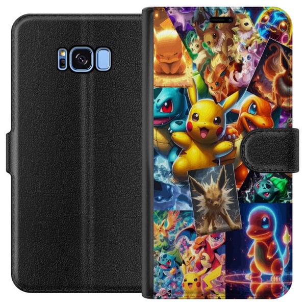 Kompatibelt Plånboksfodral till Samsung Galaxy S8 Pokémon illustration – Pikachu, Eevee och Charmander i färgstark design