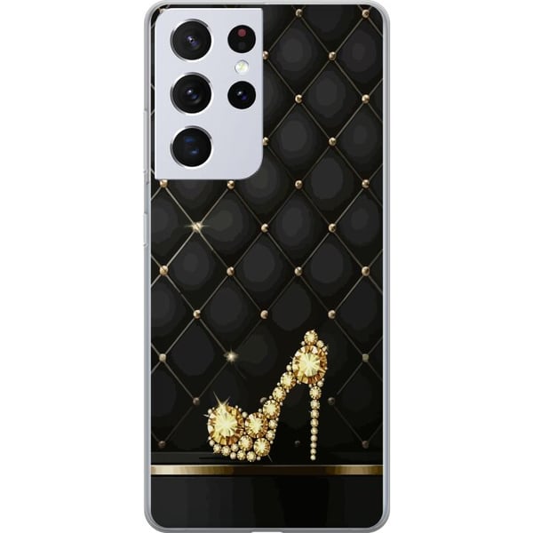 Kompatibel Mobilcover til Samsung Galaxy S21 Ultra 5G Eksklusiv højhælet sko i guld med juvellignende detaljer