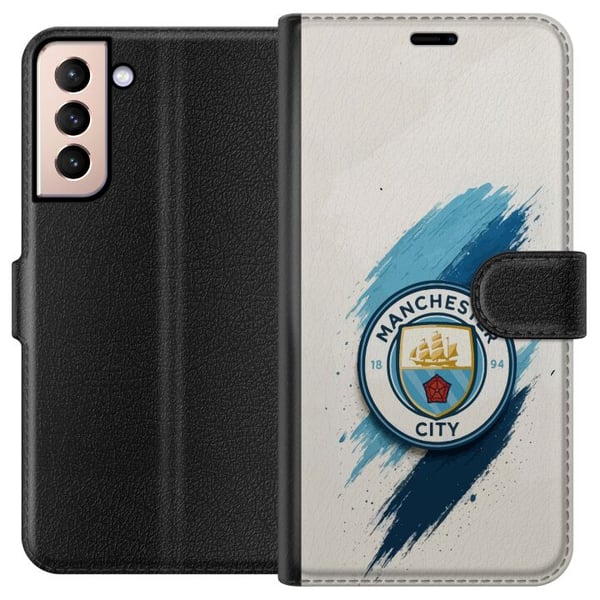 Kompatibelt Lommeboketui til Samsung Galaxy S21 Manchester City fotball Jack Grealish blå penselstrøk illustrasjon