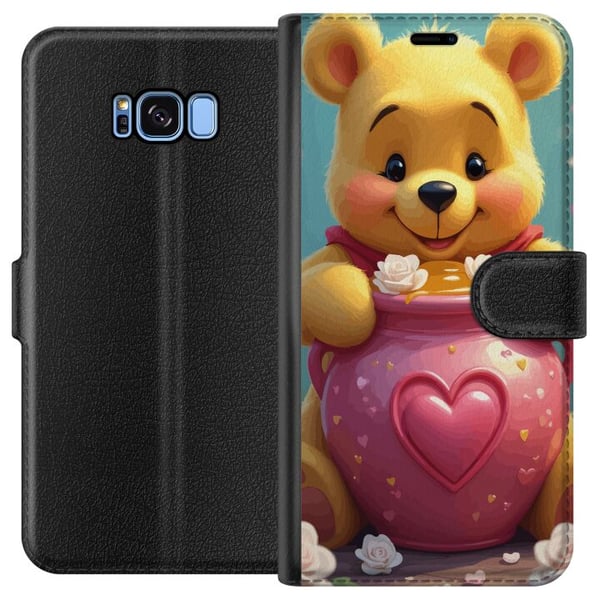 Kompatibelt Plånboksfodral till Samsung Galaxy S8 Söt gul björn inspirerad av Nalle Puh med hjärtformad rosa burk och honung ett varmt charmigt motiv