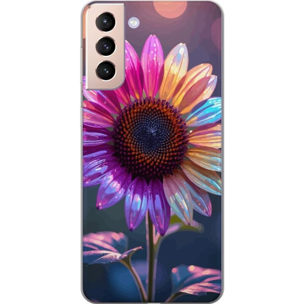 Kompatibelt Mobildeksel til Samsung Galaxy S21 Skinnende iriserende blomst i rosa, lilla og gull mot myk bokeh og lysglitter Kompatibelt Mobildeksel til Samsung Galaxy S21 Skinnende iriserende blomst i rosa, lilla og gull mot myk bokeh og lysglitter
