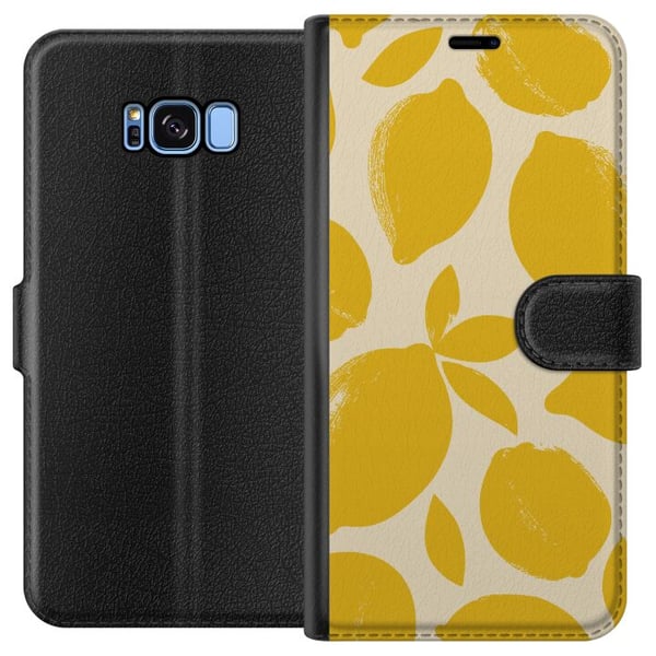 Kompatibelt Plånboksfodral till Samsung Galaxy S8 Citrus lemons citron print gul frukt kök sommar retro design mönster inspiration fresh kitchen styl