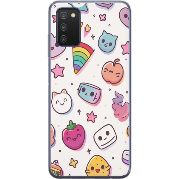 Kompatibelt Mobildeksel til Samsung Galaxy A03s Kawaii-doodle-kollasj med søte figurer, frukter, stjerner, hjerter, pastellfarger og leken tegneserie