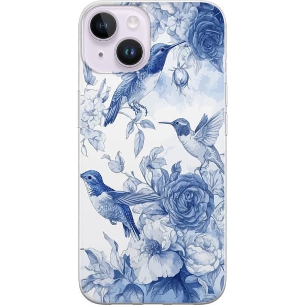 Yhteensopiva Puhelinkuori Apple iPhone 14 Plus Sininen retrokuvio, jossa on lintuja ja kukkia