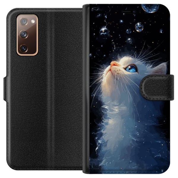 Kompatibelt Plånboksfodral till Samsung Galaxy S20 FE Dreamy Starry Cat med vit katt som tittar mot stjärnorna ett drömskt och magiskt motiv för katt