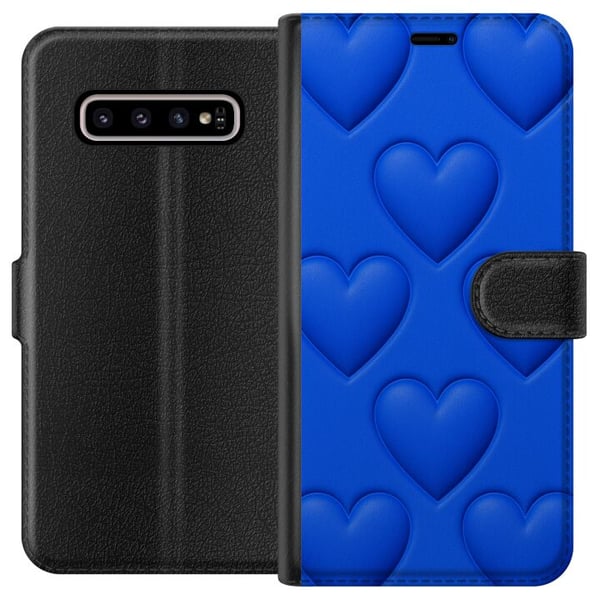 Kompatibelt Plånboksfodral till Samsung Galaxy S10+ Blue Hearts