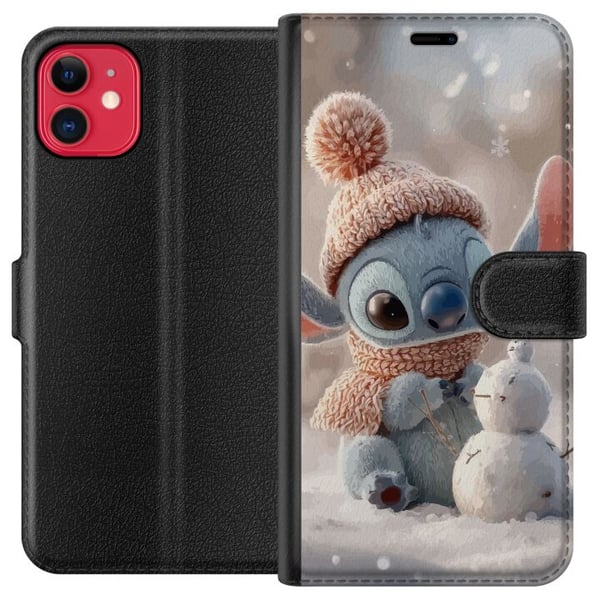 Kompatibelt Plånboksfodral till Apple iPhone 11 Stitch snögubbe vinter söt blue alien kawaii christmas cosy snow cute holiday adorable poster Kompatibelt Plånboksfodral till Apple iPhone 11 Stitch snögubbe vinter söt blue alien kawaii christmas cosy snow cute holiday adorable poster