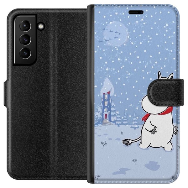 Kompatibel Tegnebogsetui til Samsung Galaxy S21+ 5G Figur står i et roligt vinterlandskab med snefald, blå toner og en måne, der skaber ro, harmoni o Kompatibel Tegnebogsetui til Samsung Galaxy S21+ 5G Figur står i et roligt vinterlandskab med snefald, blå toner og en måne, der skaber ro, harmoni o