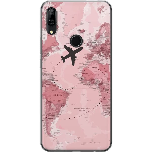 Kompatibel Mobilcover til Huawei P Smart Z Rejse flyvemaskine lyserødt verdenskort – rejse- og eventyrdesign med flyvemaskine over lyserødt verdensko