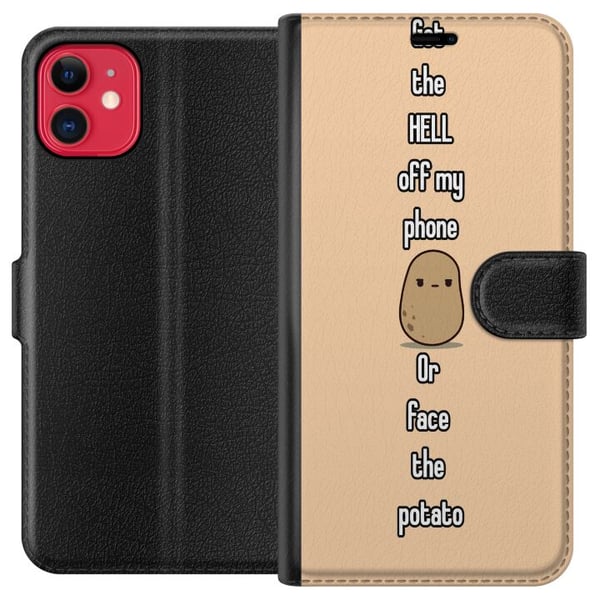 Kompatibel Tegnebogsetui til Apple iPhone 11 Kartoffelillustration – Sjovt motiv: Hold dig væk fra min telefon, ellers møder du kartoflen Kompatibel Tegnebogsetui til Apple iPhone 11 Kartoffelillustration – Sjovt motiv: Hold dig væk fra min telefon, ellers møder du kartoflen