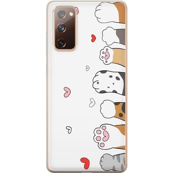 Kompatibelt Mobilskal till Samsung Galaxy S20 FE Söta kattassar med hjärtan på vit bakgrund minimalistiskt kawaii motiv för djurälskare mjuk design