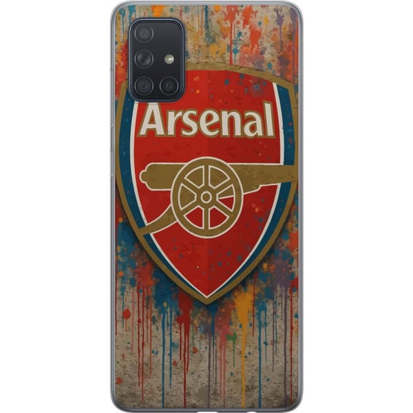 Kompatibel Mobilcover til Samsung Galaxy A71 Arsenal-kunstmotiv i rødt og hvidt med farvestænk, perfekt til fodboldfans, der elsker kunst og sportsst