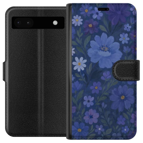 Yhteensopiva Lompakkokotelo Google Pixel 6a Keskiyön kukkia syvänsinisessä unenomaisessa kesäillassa
