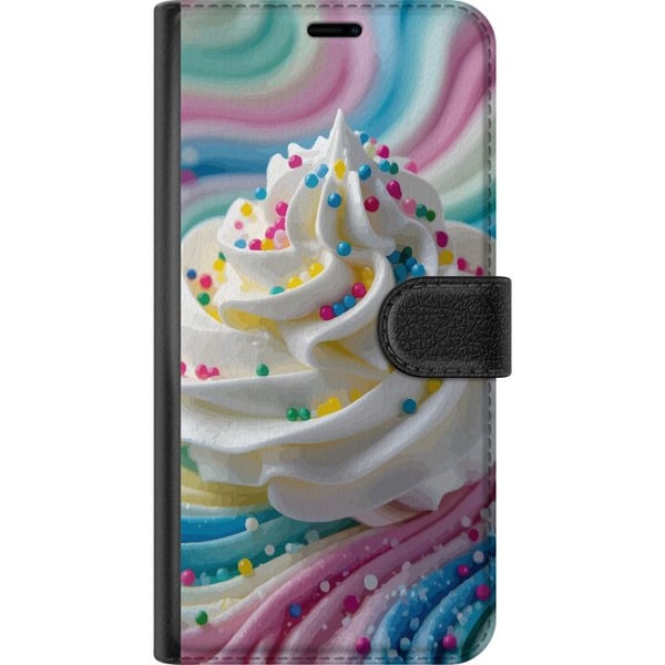 Kompatibelt Plånboksfodral till Samsung Galaxy A20e Glass swirl illustration – Vit grädde med regnbågar och färgglatt strössel