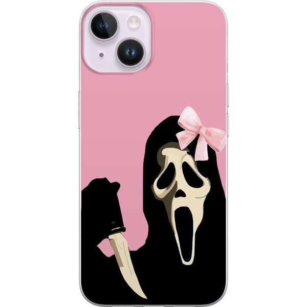 Kompatibelt Mobilskal till Apple iPhone 14 Plus Pink Ghost Bow med ikonisk mask och rosa rosett humoristisk och trendig halloweenstil