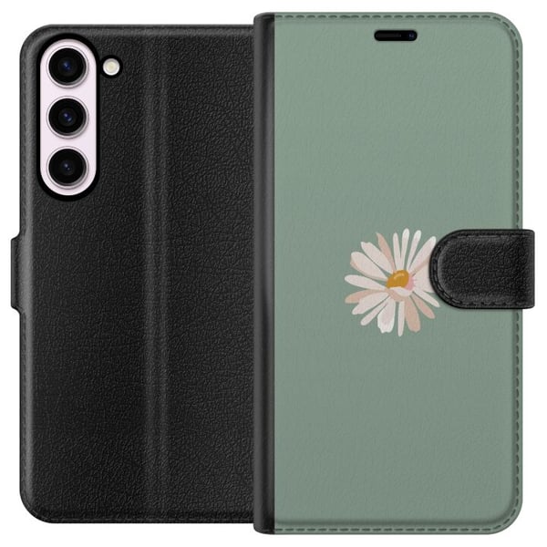 Kompatibel Tegnebogsetui til Samsung Galaxy S23+ Grøn Minimalblomst - stilfuld blomst på grøn baggrund