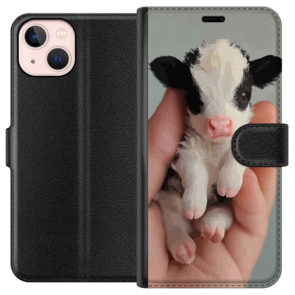 Kompatibelt Plånboksfodral till Apple iPhone 13 mini Nyfödd liten kalv i hand med rosa nos mjuk päls och sött uttryck charmigt naturmotiv perfekt för Kompatibelt Plånboksfodral till Apple iPhone 13 mini Nyfödd liten kalv i hand med rosa nos mjuk päls och sött uttryck charmigt naturmotiv perfekt för