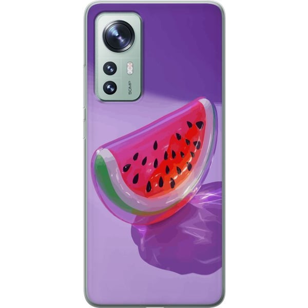 Yhteensopiva Puhelinkuori Xiaomi 12 Lasityylinen vesimeloni violettia taustaa vasten, raikas kesäinen design, jossa on mehukas ja moderni tunnelma