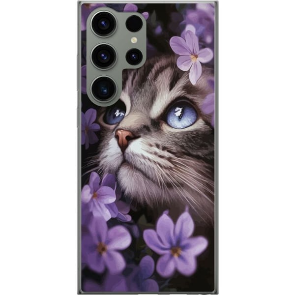 Kompatibel Mobilcover til Samsung Galaxy S23 Ultra Kat og blomster Kompatibel Mobilcover til Samsung Galaxy S23 Ultra Kat og blomster
