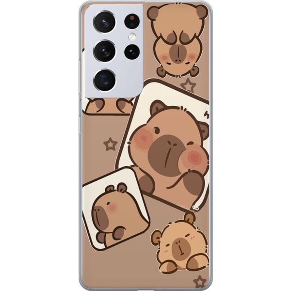 Kompatibelt Mobildeksel til Samsung Galaxy S21 Ultra 5G Capybara Frame Friends Lekent design med små kapybaraer i ruter med stjerner og beige bakgrun Kompatibelt Mobildeksel til Samsung Galaxy S21 Ultra 5G Capybara Frame Friends Lekent design med små kapybaraer i ruter med stjerner og beige bakgrun