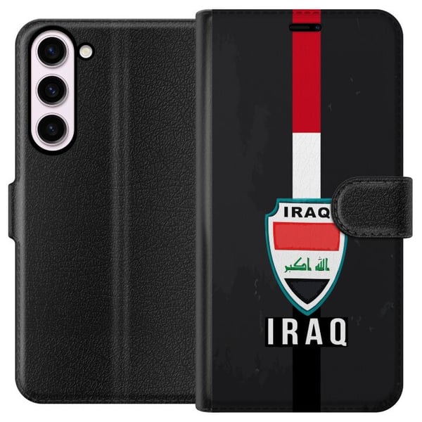 Kompatibelt Lommeboketui til Samsung Galaxy S23+ Iraks flagg med emblem i rødt, hvitt og svart – et kraftfullt design som uttrykker historie og stolt