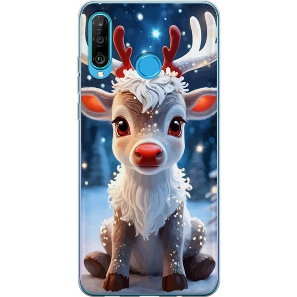 Kompatibelt Mobilskal till Huawei P30 lite Söt ren vinter julmotiv kawaii reindeer snow lights bright magical christmas cute holiday poster Kompatibelt Mobilskal till Huawei P30 lite Söt ren vinter julmotiv kawaii reindeer snow lights bright magical christmas cute holiday poster