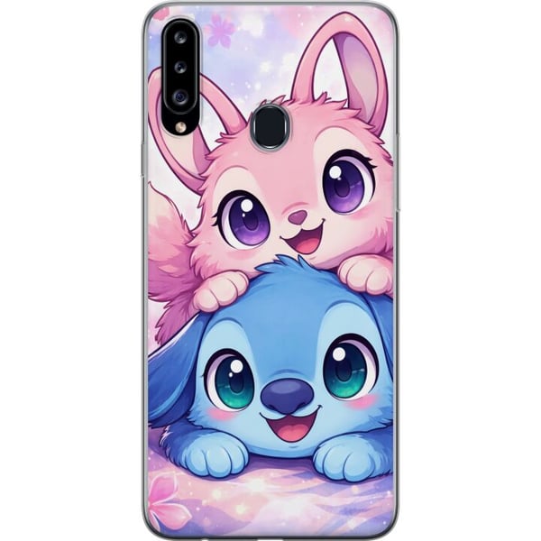 Kompatibelt Mobilskal till Samsung Galaxy A20s Söt kawaii-illustration med rosa och blå fantasidjur, stora ögon och mjuka färger, perfekt dekoration