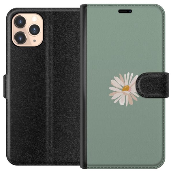Kompatibelt Plånboksfodral till Apple iPhone 11 Pro Grön Minimalblomma – stilren blomma på grön bakgrund