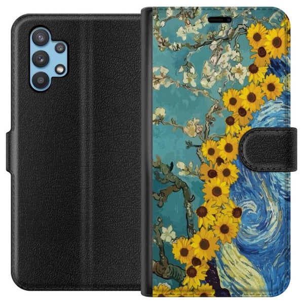 Kompatibelt Plånboksfodral till Samsung Galaxy A32 5G Van Gogh poster sunflower Starry Night konst blommor målning artistisk retro art impressionism