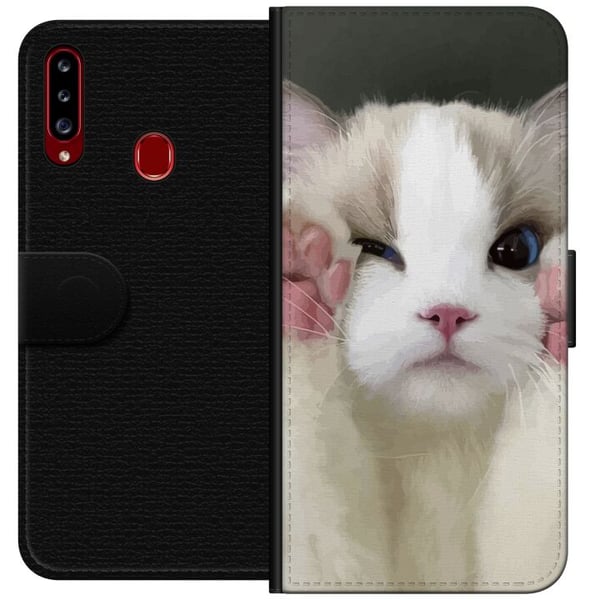 Kompatibelt Plånboksfodral till Samsung Galaxy A20s Katt Hej