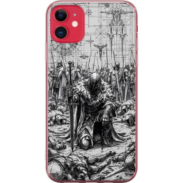 Kompatibel Mobilcover til Apple iPhone 11 Middelalderlig ridder slagmark kriger ridder rustning episk slagmark sort-hvid fantasy kriger motiv plakat
