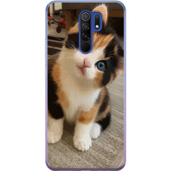 Kompatibel Mobilcover til Xiaomi Redmi 9 Trefarvet killing med blå øjne, sødt indendørsmiljø og charmerende udtryk, perfekt til alle, der kan lide sø