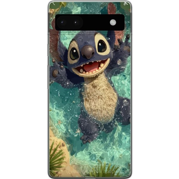 Yhteensopiva Puhelinkuori Google Pixel 6a Iloinen sininen fantasiaolento, joka leikkii kristallinkirkkaassa vedessä, trooppinen tunnelma