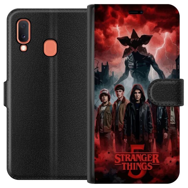Kompatibelt Plånboksfodral till Samsung Galaxy A20e Mörk Stranger Things-inspirerad fantasyillustration med åska och dramatisk skräckstämning Kompatibelt Plånboksfodral till Samsung Galaxy A20e Mörk Stranger Things-inspirerad fantasyillustration med åska och dramatisk skräckstämning