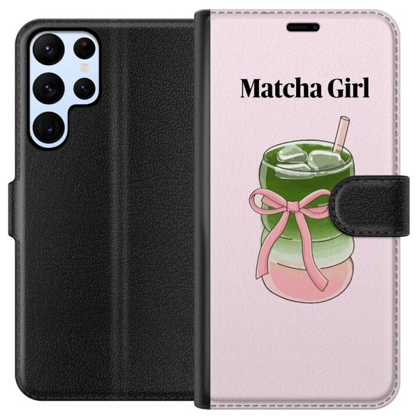 Yhteensopiva Lompakkokotelo Samsung Galaxy S22 Ultra 5G Matcha Girl -kuvitus – kawaii-henkinen teen inspiroima design vaaleanpunaisella rusetilla